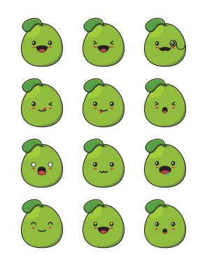 Grapefruit cartoon character. with different facial expressions isolated on a white background