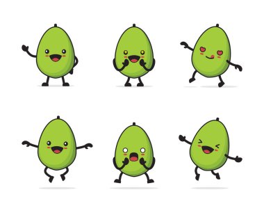 papaya cartoon. with different facial expressions and poses isolated on a white background