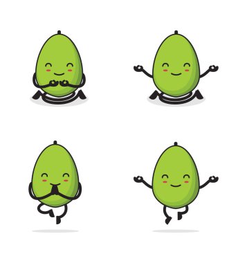 papaya cartoon. in a meditation pose, isolated on a white background.