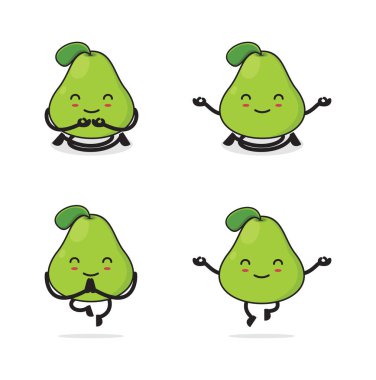 pear cartoon. in a meditation pose, isolated on a white background.