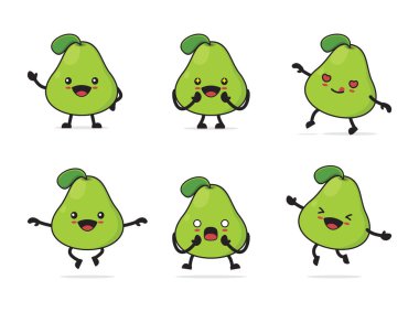 pear cartoon. with different facial expressions and poses isolated on a white background