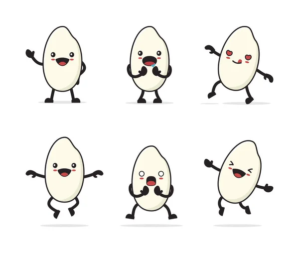 Cute Rice Cartoon Different Facial Expressions Poses Isolated White Background — Wektor stockowy