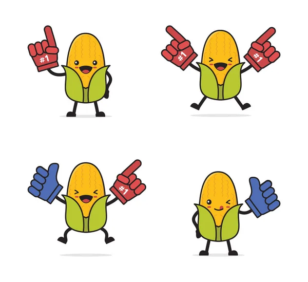 Cute Corn Cartoon Foaming Fingers Number One Best Fruit Concept —  Vetores de Stock