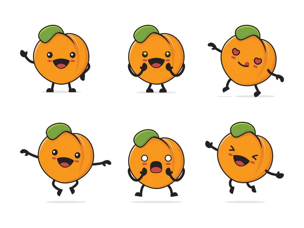 Peach Cartoon Different Facial Expressions Poses Isolated White Background — стоковый вектор