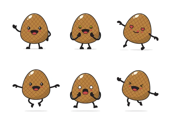 Salak Fruit Cartoon Different Facial Expressions Poses Isolated White Background — Wektor stockowy