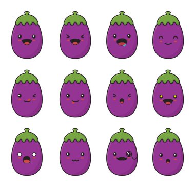 eggplant cartoon. with different facial expressions isolated on a white background