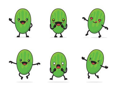 cucumber cartoon. with different facial expressions and poses isolated on a white background