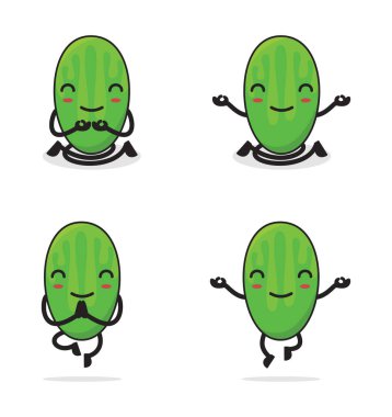 cucumber cartoon. in a meditation pose, isolated on a white background.