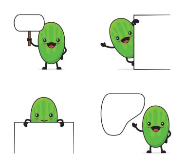 cucumber cartoon. and a blank board, isolated on a white background.