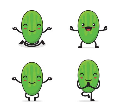 cucumber cartoon. in a yoga pose, isolated on a white background