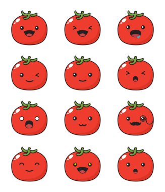 tomato cartoon. with different facial expressions isolated on a white background