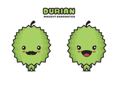 cute durian mascot, fruit cartoon illustration, isolated on white background