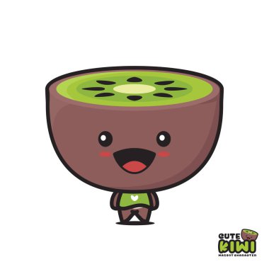 cute kiwi mascot, fresh fruit cartoon illustration, isolated on white background