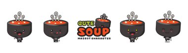 cute soup mascot, with different facial expressions and poses, isolated on a white background