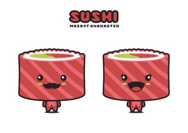 cute sushi mascot, japanese cuisine cartoon illustration, isolated on white background