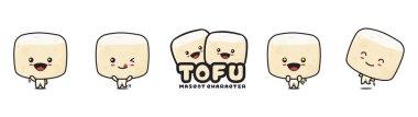 cute tofu mascot, with different facial expressions and poses, isolated on a white background