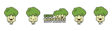 cute broccoli mascot, with different facial expressions and poses, isolated on a white background