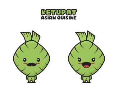 cute ketupat mascot character, traditional asian food cartoon illustration, isolated on white background
