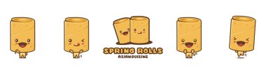 cute spring roll mascot character, food cartoon illustration, with different facial expressions and poses, isolated on a white background