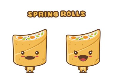 cute spring roll mascot character, food cartoon illustration, isolated on white background