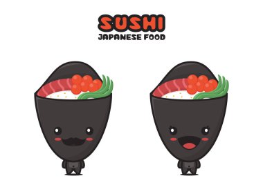 cute sushi mascot, japanese cuisine cartoon illustration, isolated on white background