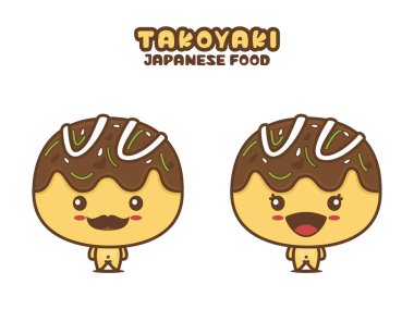 cute takoyaki mascot character, japanese food cartoon illustration, isolated on white background