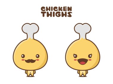 cute chicken thigh mascot, food cartoon illustration, isolated on white background