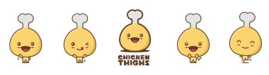 cute chicken thigh mascot, food cartoon illustration, with different facial expressions and poses, isolated on a white background