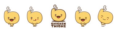 cute chicken thigh mascot, food cartoon illustration, with different facial expressions and poses, isolated on a white background
