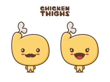 cute chicken thigh mascot, food cartoon illustration, isolated on white background