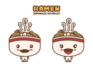 cute ramen mascot character, japanese noodle cartoon illustration, isolated on white background