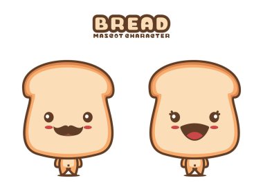 cute bread mascot, food cartoon illustration, isolated on white background