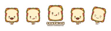 cute sandwich mascot, food cartoon illustration, with different facial expressions and poses, isolated on a white background