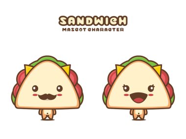 cute sandwich mascot, food cartoon illustration, isolated on white background