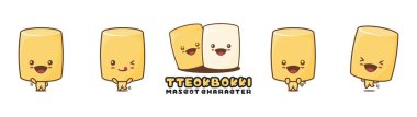 cute tteokbokki mascot, korean food cartoon illustration, with different facial expressions and poses, isolated on a white background