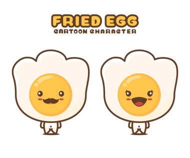 cute fried egg mascot, food cartoon illustration, isolated on white background