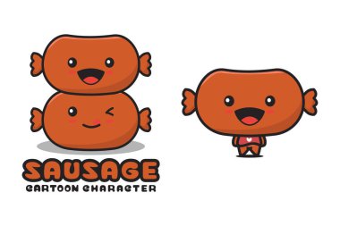 cute sausage mascot, food cartoon illustration