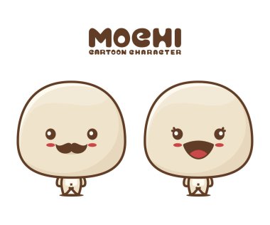 cute mochi mascot, food cartoon illustration, isolated on white background