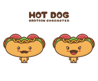cute hot dog mascot, food cartoon illustration, isolated on white background