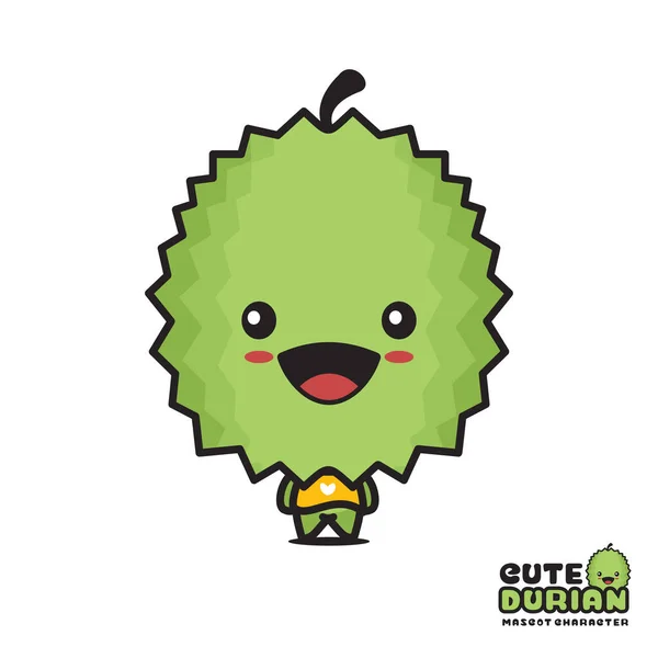 Cute Durian Mascot Fruit Cartoon Illustration Isolated White Background — Stock vektor