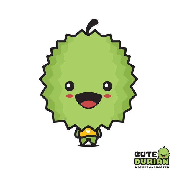 Cute Durian Mascot Fruit Cartoon Illustration Isolated White Background —  Vetores de Stock