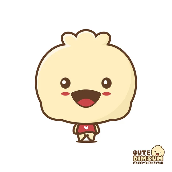 Cute Dimsum Mascot Steamed Bun Cartoon Illustration Isolated White Background — Stockvector