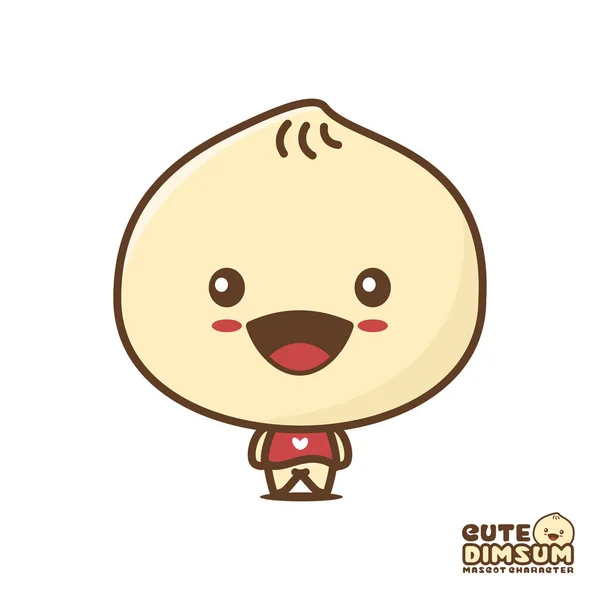 Cute Dimsum Mascot Steamed Bun Cartoon Illustration Isolated White Background — Stock Vector