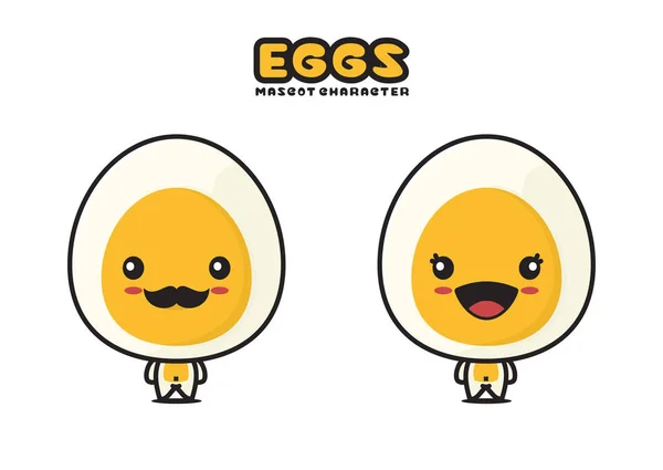 Cute Boiled Egg Mascot Food Cartoon Illustration Isolated White Background — Vettoriale Stock