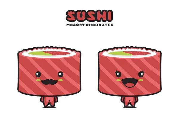 Cute Sushi Mascot Japanese Cuisine Cartoon Illustration Isolated White Background — стоковый вектор