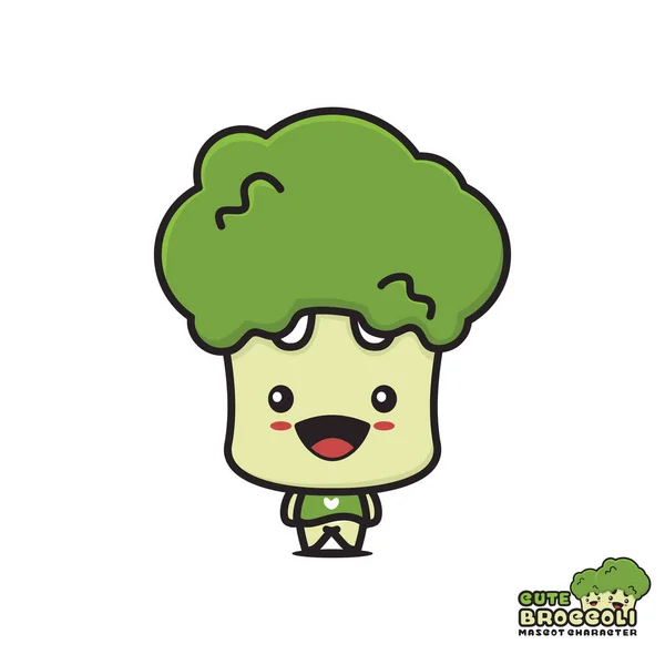 Cute Broccoli Mascot Vegetable Cartoon Illustration Isolated White Background —  Vetores de Stock