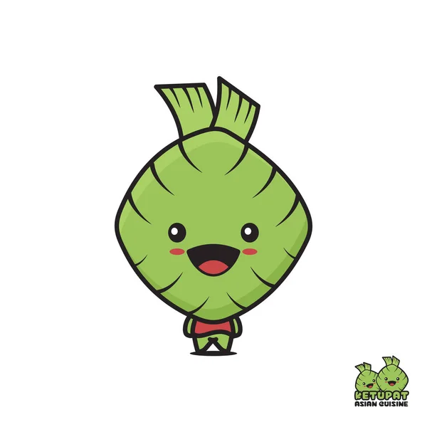 Cute Ketupat Mascot Character Traditional Asian Food Cartoon Illustration Isolated — Stok Vektör