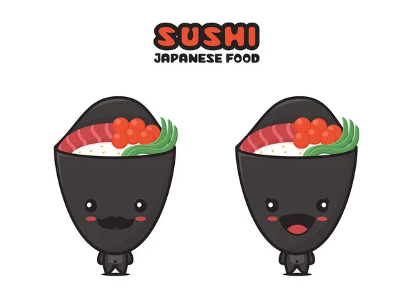 Linda Mascota Sushi Ilustración Dibujos Animados Cocina Japonesa Aislado Sobre — Vector de stock
