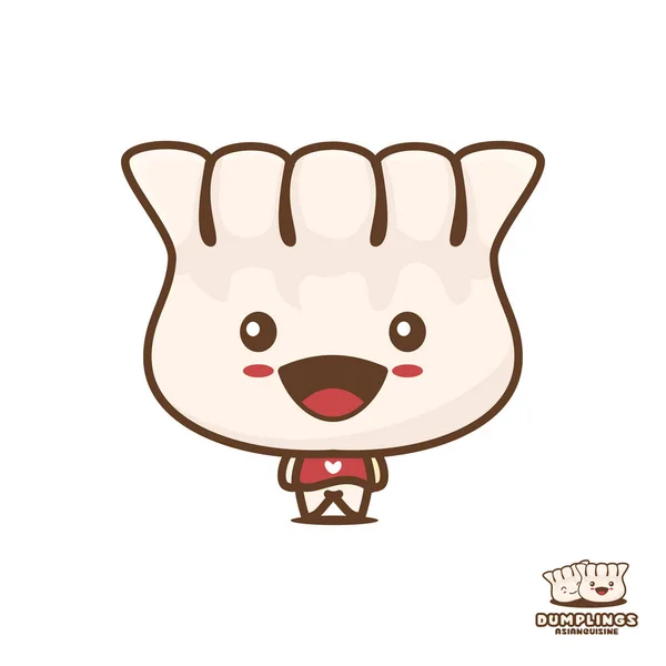 Cute Dumplings Mascot Character Asian Cuisine Cartoon Illustration Isolated White — Vettoriale Stock