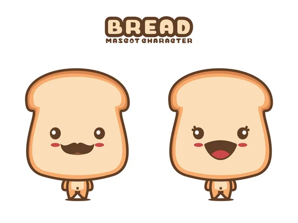 Cute Bread Mascot Food Cartoon Illustration Isolated White Background — Stockvektor